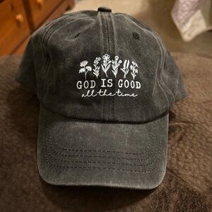 Grey Embroidered Cap with Floral Design